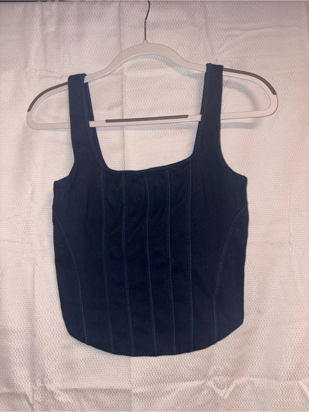 Denim Square Neck Tank Top - Women's Fitted Rib Detail